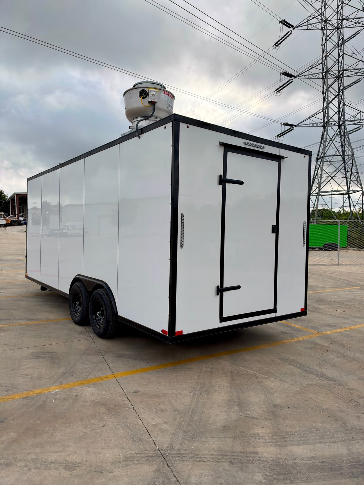 White 8.5 × 20 ft trailer — Rear and opposite-side exterior
