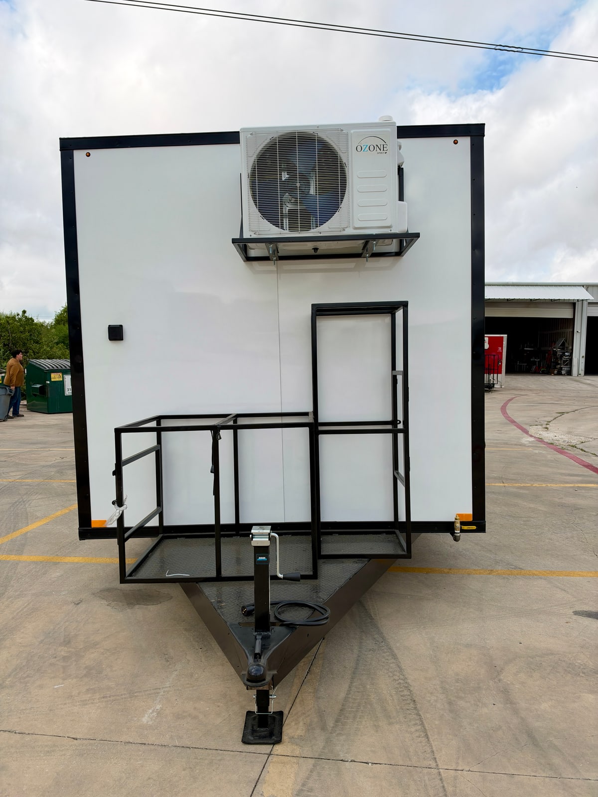 White 8.5 × 20 ft trailer — Front exterior